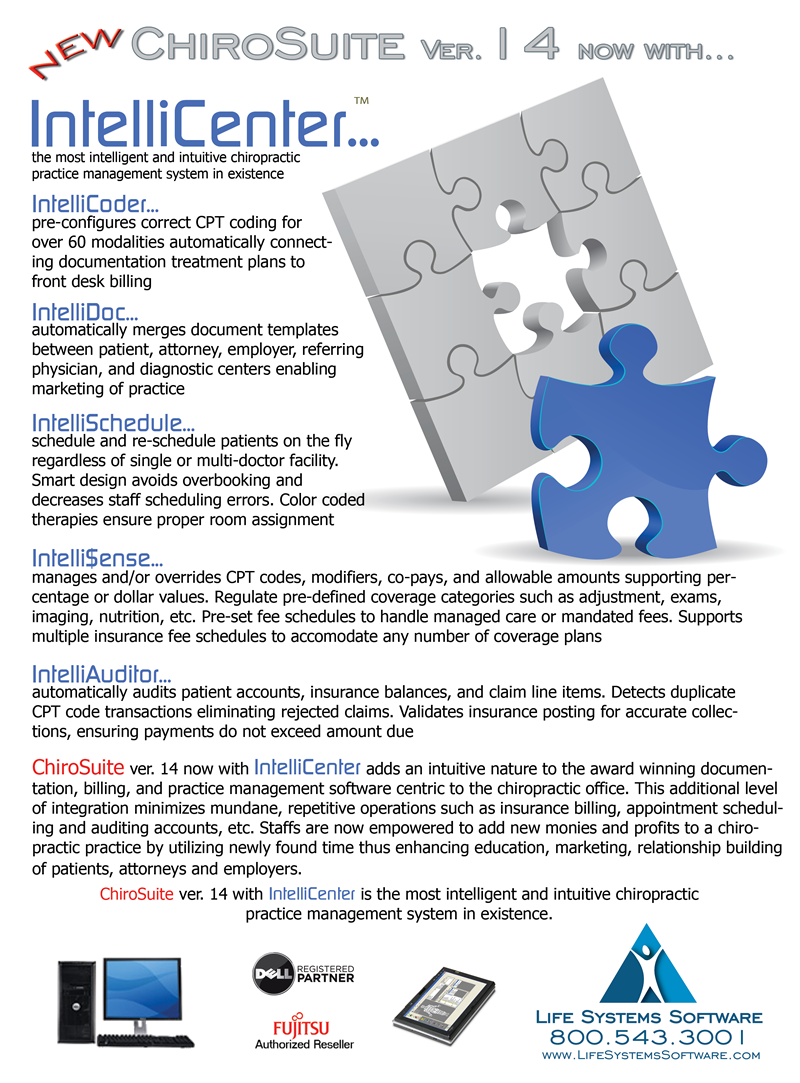Life Systems Software ChiroSuite EHR Software with IntelliCenter