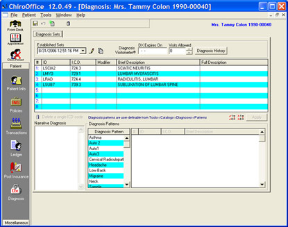 ChiroOffice Patient Diagnosis